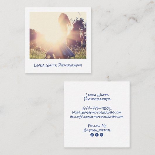 Minimale Fotografie moderner weißer Chic-Fotograf Quadratische Visitenkarte (Vorne/Hinten)