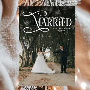 Minimale Fotos von frischvermählten Paaren an Weih Feiertagskarte