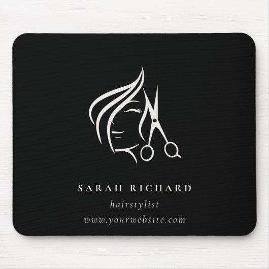 Minimale Friseurschere Schwarz/Weiß Mousepad (Vorne)