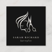 Minimale Friseurschere Schwarz/Weiß Quadratische Visitenkarte (Vorderseite)