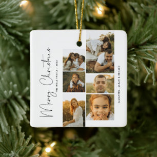Minimale Frohe Weihnachten Schrift Familie 6 Fotos Keramikornament