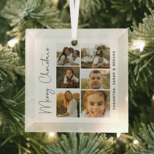 Minimale Frohe Weihnachten Schrift Familie 6 Fotos Ornament Aus Glas