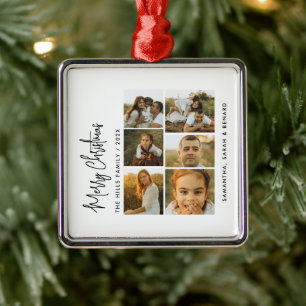 Minimale Frohe Weihnachten Schrift Familie 6 Fotos Ornament Aus Metall