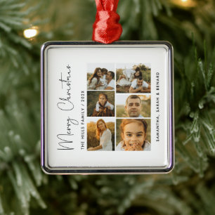 Minimale Frohe Weihnachten Schrift Familie 6 Fotos Ornament Aus Metall