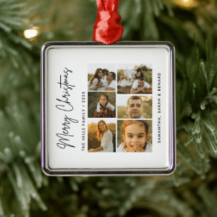 Minimale Frohe Weihnachten Schrift Familie 6 Fotos Ornament Aus Metall