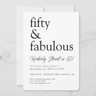 Minimale Fünfzig und Fabelhafte 50. Geburtstagsfei Einladung
