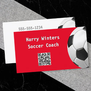 Minimale Fußballrot-QR-Code-Fußballtrainer Visitenkarte