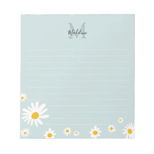 Minimale Gänseblümchen-Blumen-Teals-Schrift-Monogr Notizblock