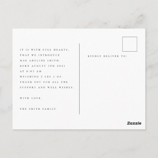 Minimale Geburtsankündigung nach Karte (Rückseite)