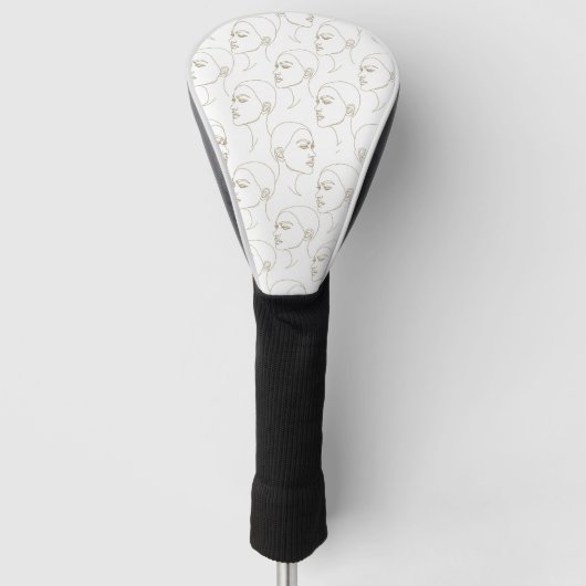 Minimale Gesichts-Linienzeichnung einer Frau (1) Golf Headcover (Vorderseite)