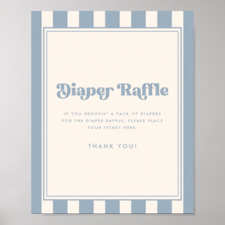 Minimale gestreifte blaue Windel-Raffel-Baby-Party Poster