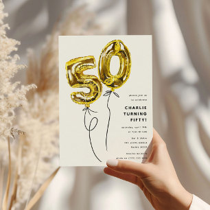 Minimale Gold 50 Ballon 50. Geburtstagsfeier Einladung