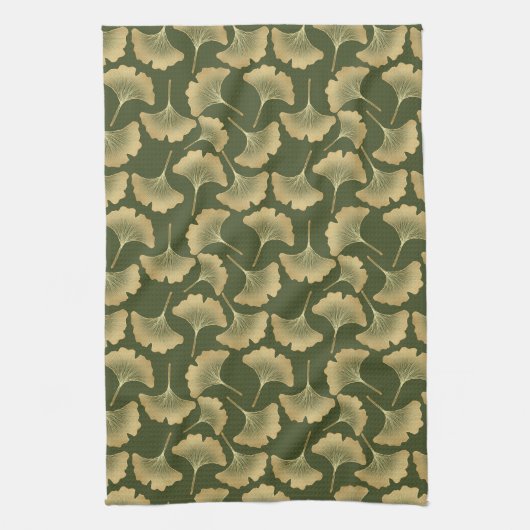 Minimale Gold-Ginkgo-Muster Geschirrtuch (Vertikal)
