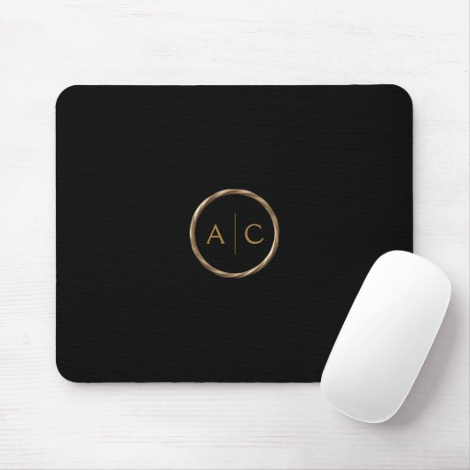 Minimale Gold-Monogramm auf SCHWARZ Mousepad (Mit Mouse)