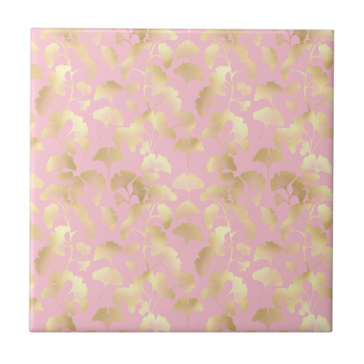 Minimale Goldblattmuster auf weichem rosa Hintergr Fliese (Vorderseite)