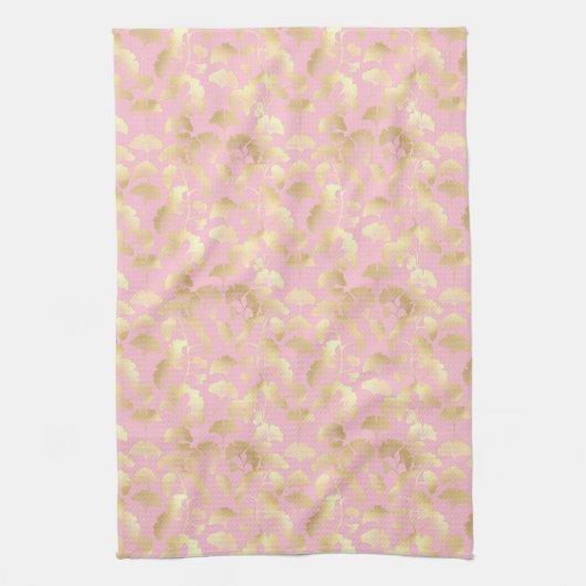 Minimale Goldblattmuster auf weichem rosa Hintergr Geschirrtuch (Vertikal)