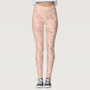 Minimale Goldblattmuster auf weichem rosa Hintergr Leggings