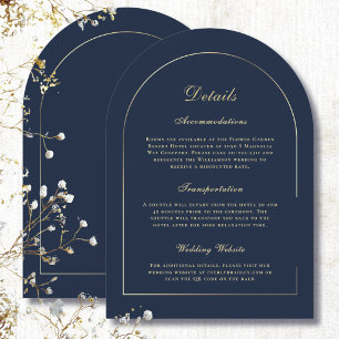 Minimale Goldbogen-Hochzeit mit Navy-Hintergrund-D Einladung