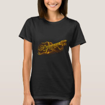 Minimale goldene Gitarre Line-Art-Musik-T-Shirt