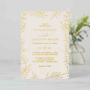 Minimale Goldfolie mit Elfenbeinrahmen Hochzeit  Folieneinladung