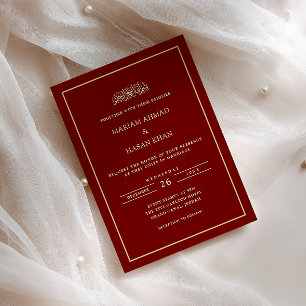 Minimale Goldschrift Burgunderrote Muslimische Hoc Einladung