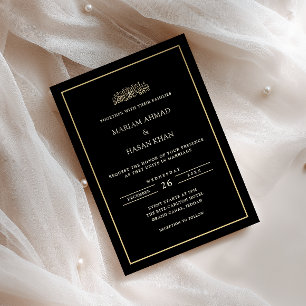Minimale Goldschrift-Hochzeit Muslimisch Schwarz Einladung