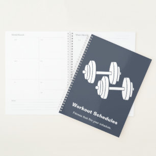 Minimale Grau-Weiße-Hantel-Motto-Trainingsplan Planer