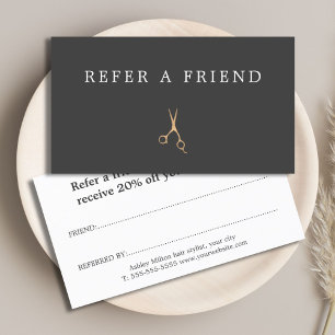 Minimale graue falsche Gold-Schere Hairstylist Visitenkarte