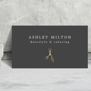 Minimale graue falsche Goldschere Hairstylist Visitenkarte