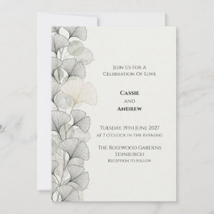 Minimale graue Ginkgo-Hochzeitseinladung Einladung