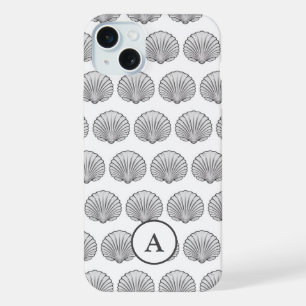 Minimale graue monogrammierte Muschelmuster iPhone 15 Plus Hülle