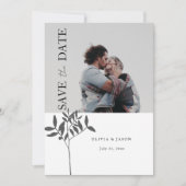 Minimale graue und weiße Foto-Botanik-Save-the-Dat Save The Date (Vorderseite)