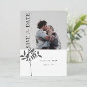 Minimale graue und weiße Foto-Botanik-Save-the-Dat Save The Date (Stehend Vorderseite)