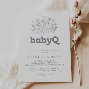 Minimale graue Wildblumen-BabyQ-Baby-Shower-Barbec Einladung
