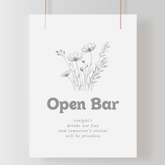 Minimale graue Wildblumen-Hochzeits-Open-Bar-Schil Poster