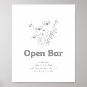 Minimale graue Wildblumen-Hochzeits-Open-Bar-Schil Poster (Vorne)