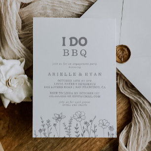 Minimale graue Wildblumen-Ich-heirate-BBQ-Verlobun Einladung