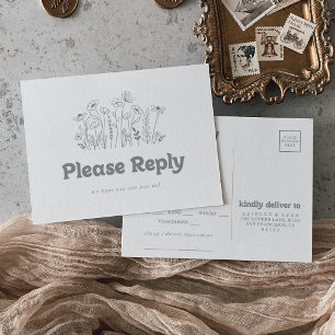 Minimale graue Wildblumen-Menüauswahl RSVP-Postkar Postkarte