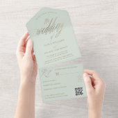 Minimale Größe Grün & Imitate Goldkalligrafie Hoch All In One Einladung (Abreißen)