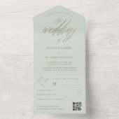 Minimale Größe Grün & Imitate Goldkalligrafie Hoch All In One Einladung (Innen Boden)