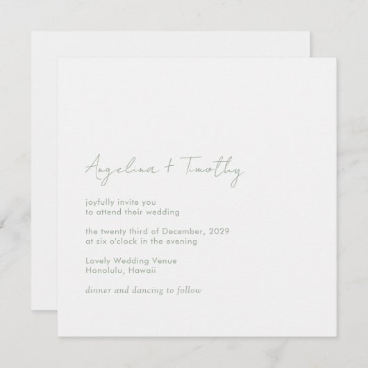 Minimale Größe Grün Moderne Elegante Hochzeit Einladung (Vorne/Hinten)