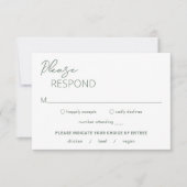 Minimale Größe Grün Moderne Hochzeit RSVP Karte (Vorderseite)