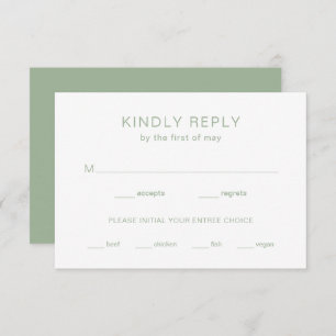 Minimale Größe Grün Moderne Hochzeit RSVP Karte
