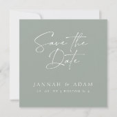 Minimale Größe Grün Skripttypografie Foto Hochzeit Save The Date (Vorderseite)