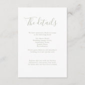 Minimale Größe Grünes Budget Hochzeitsdetails Begleitkarte (Vorderseite)