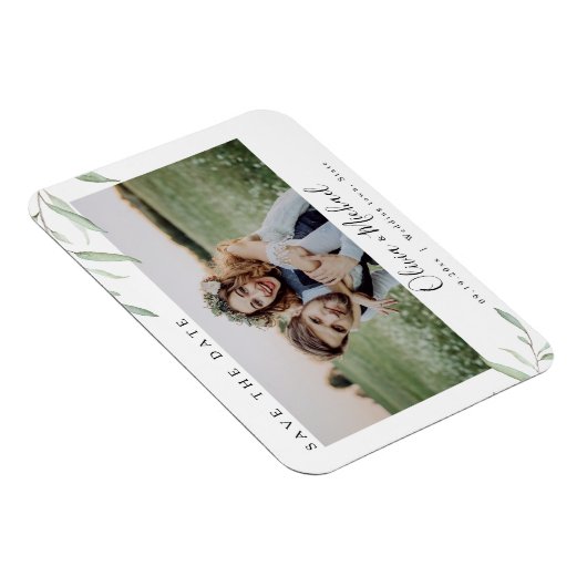 Minimale Grün Foto Hochzeit speichern das Datum Magnet (Rechte Seite)