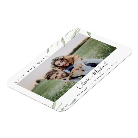 Minimale Grün Foto Hochzeit speichern das Datum Magnet (Linke Seite)