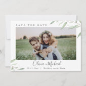Minimale Grün Foto Hochzeit speichern Sie das Datu Einladung (Vorderseite)