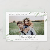 Minimale Grün Foto Hochzeit speichern Sie das Datu Einladung (Vorne/Hinten)