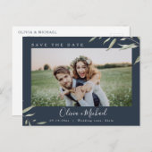 Minimale Grün Foto Hochzeit speichern Sie das Datu Postkarte (Vorne/Hinten)